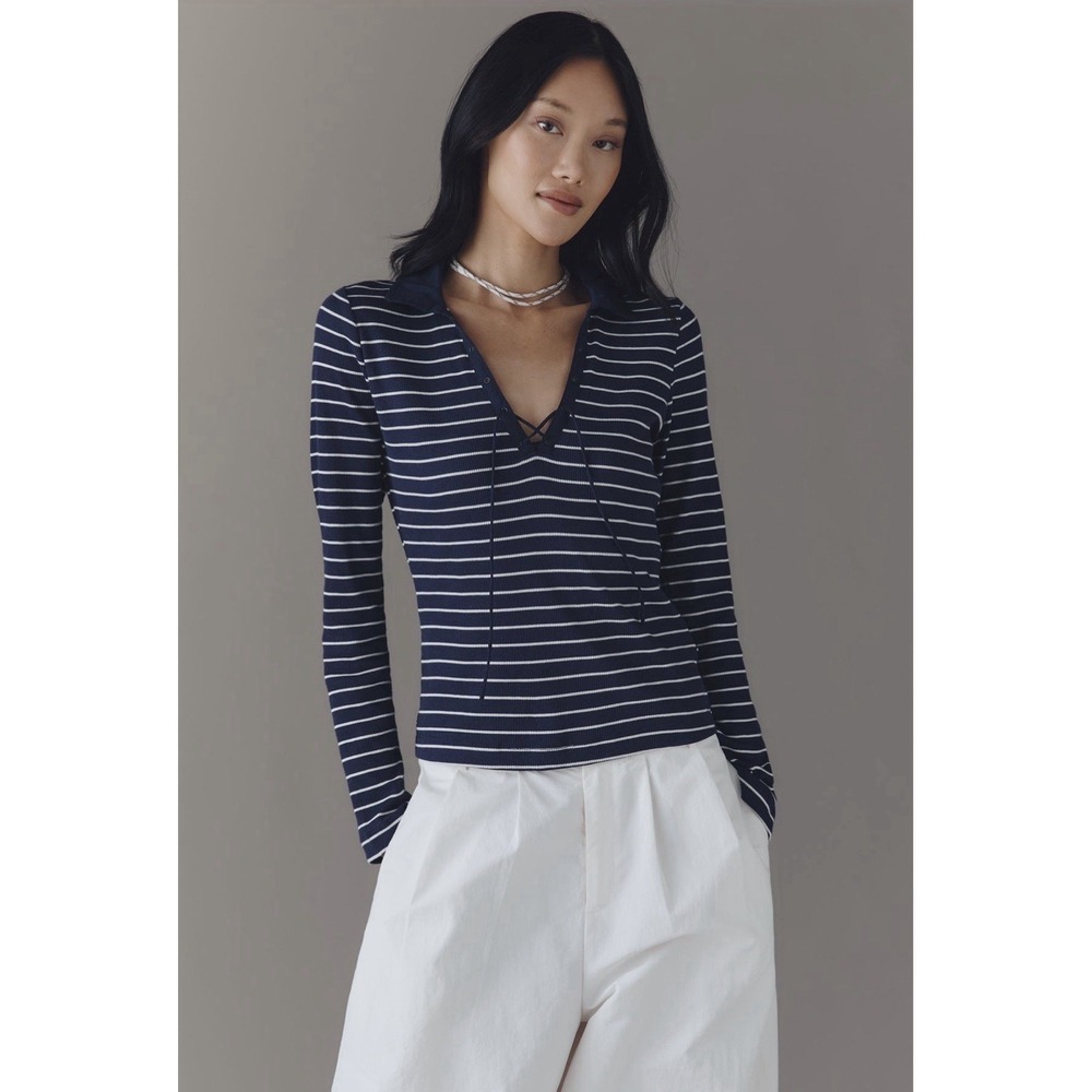 NWT Maeve by Anthropologie Shirt Lace Up Long Sleeve Sz Small Classic Minimalist